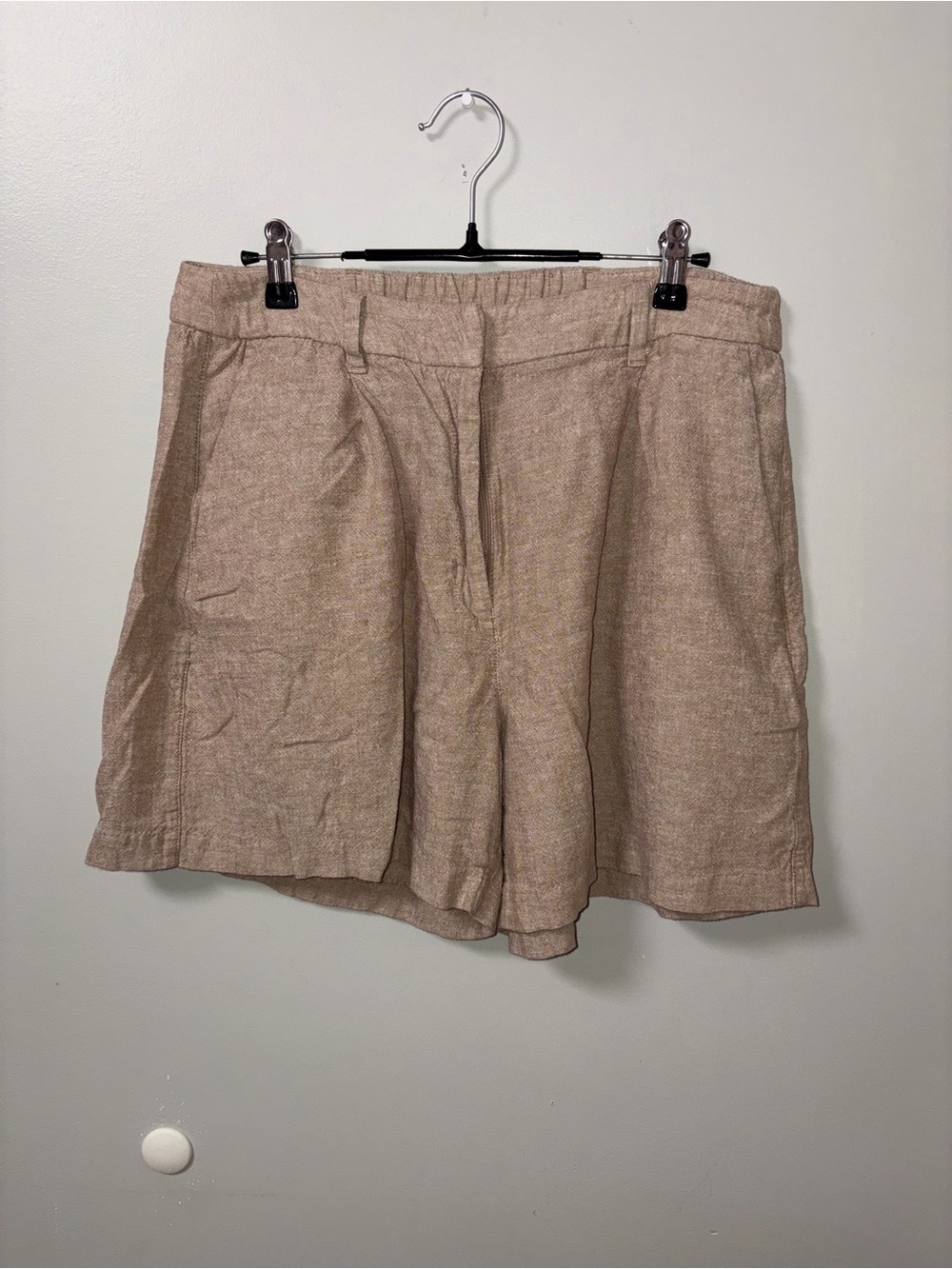 Old Navy Dark Beige High-Waisted Linen Blend Chino Shorts L Beach Coastal Resort